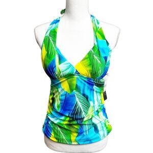 La Blanca Tropical Green Blue Multicolor Halter Women Swimming Tankini US 6 New